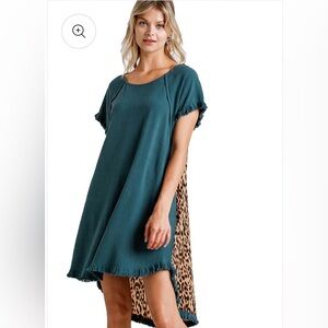 Umgee Teal and Leopard Print Dress